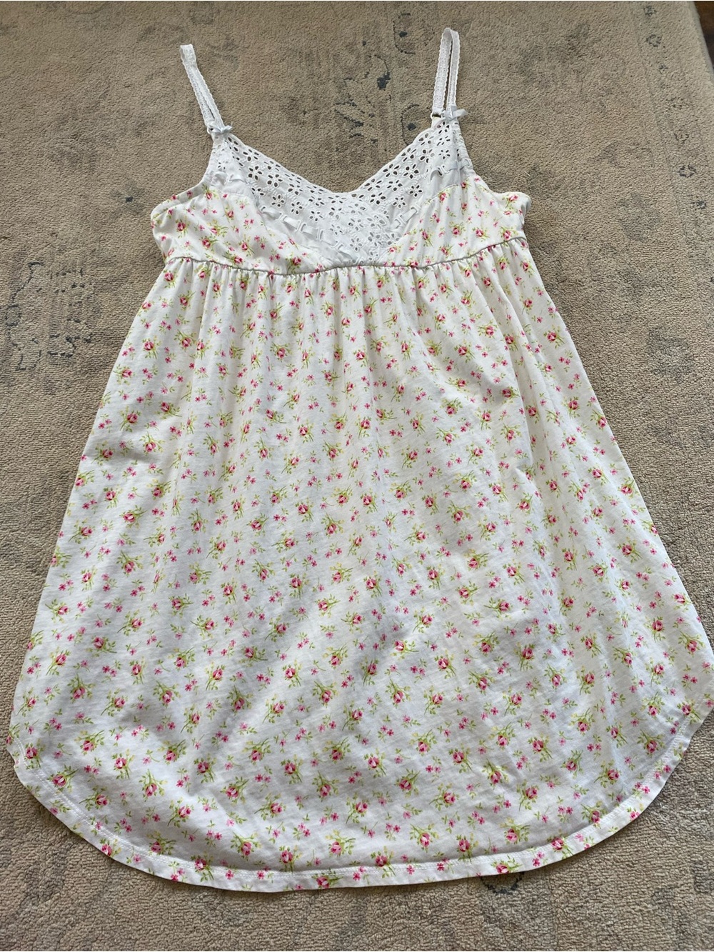 Victoria's Secret Floral Babydoll Nightie Small White Pink Floral Eyelet Woven R